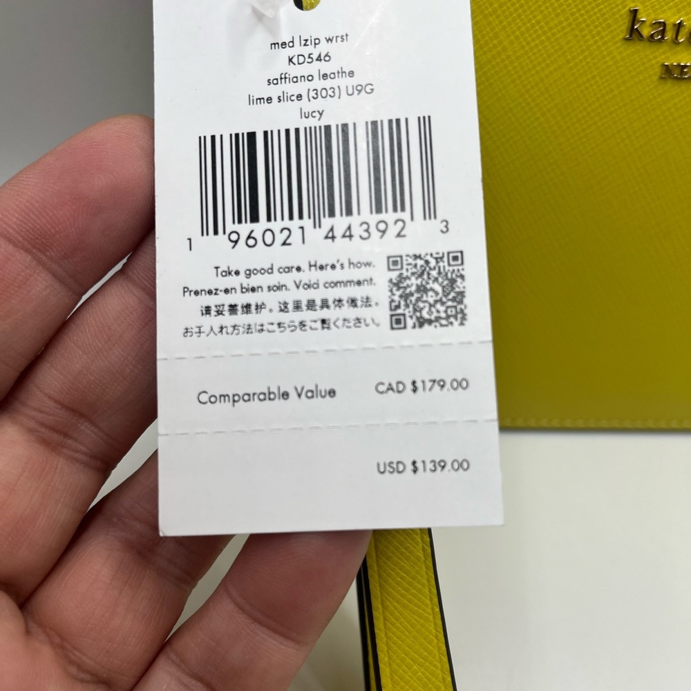 Kate Spade Lucy Medium L-Zip Saffiano Leather Wristlet in Lime Slice KD546 $139 - Picture 5 of 9